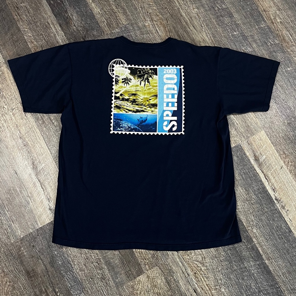 Vintage SPEEDO Shirt Size XL/XXL Blue Y2K Beach Summer Tee Sport Ocean